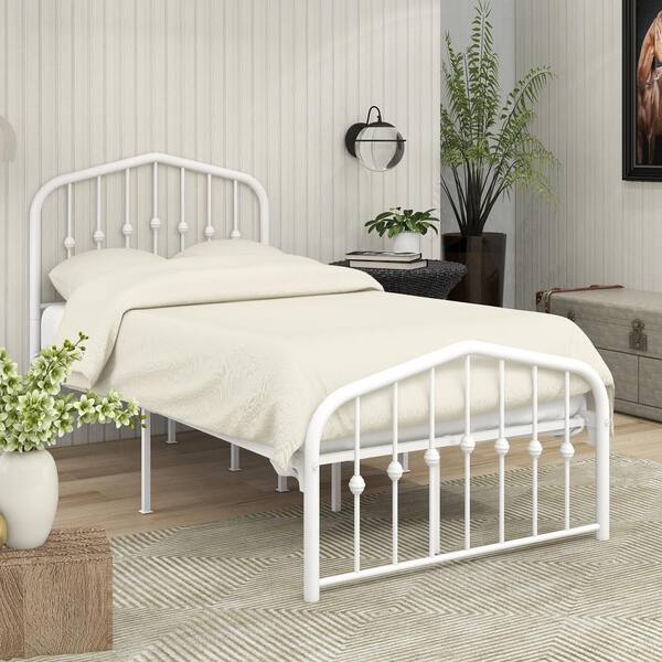 Ziruwu Twin Metal Platform Bed Frame, Iron Twin Bed Frame White