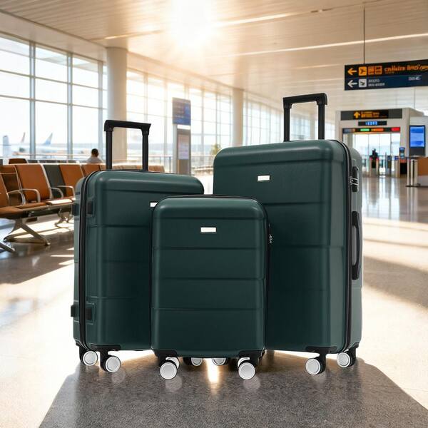 Polibi 3-Piece Dark Green Hardshell Luggage Set with Double
