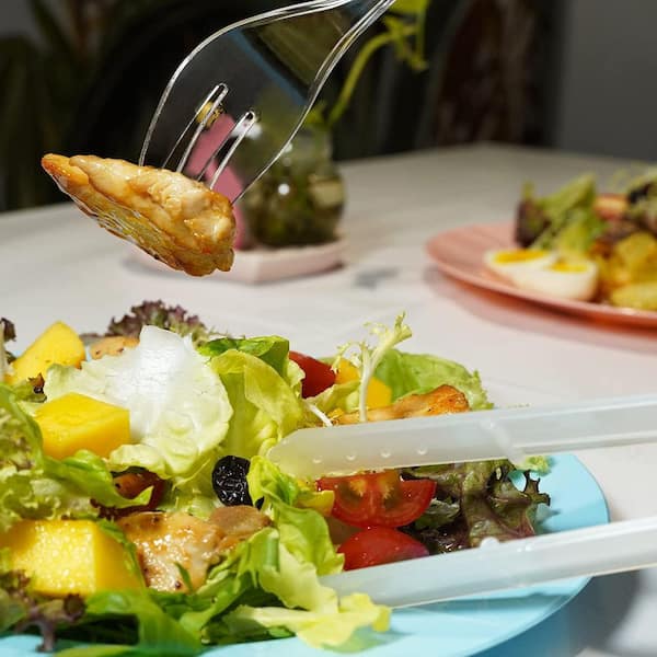 Clear Plastic Serving Utensils Set 18-Pack 9 in. Disposable Spoons Forks Tongs Durable for Parties Catering