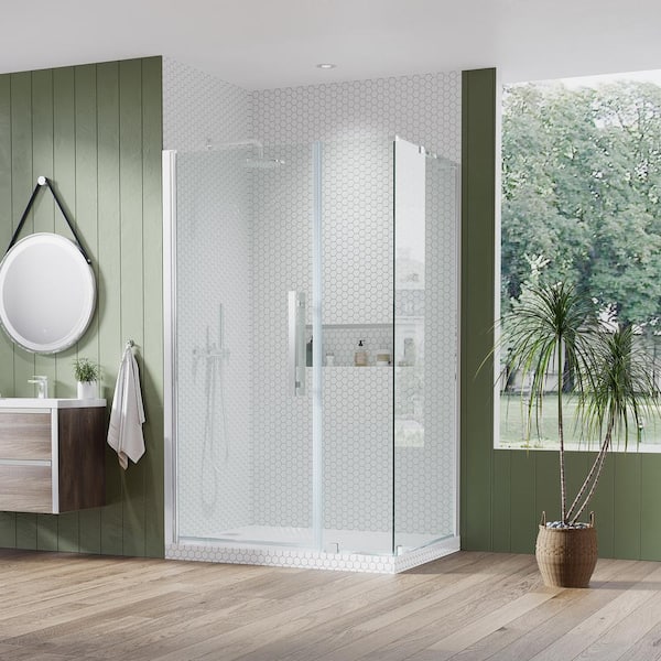 OVE Decors Pasadena 46-1/8 in. W x 72 in. H Rectangular Pivot Frameless Corner Shower Enclosure in Chrome