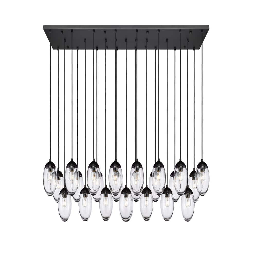Arden 23-Light Matte Black Shaded Linear Chandelier with Clear Glass Shade with No Bulbs Included