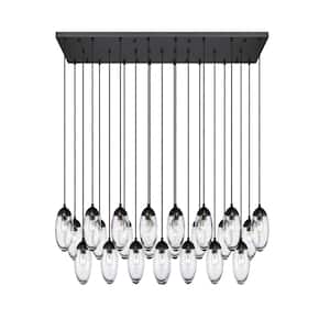 Arden 23-Light Matte Black Shaded Linear Chandelier with Clear Glass Shade with No Bulbs Included