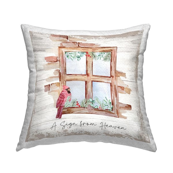 Stupell Industries Sign From Heaven Cardinal Windowsill Tan Square Outdoor Throw Pillow