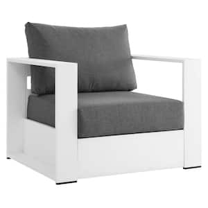 Tahoe Powder-Coated Aluminum Outdoor Patio Lounge Chair in White with Gray Removable Cushions