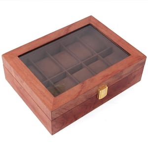 10 Slots Vintage Red Wooden Watch Box Display Organizer Jewelry Storage Case