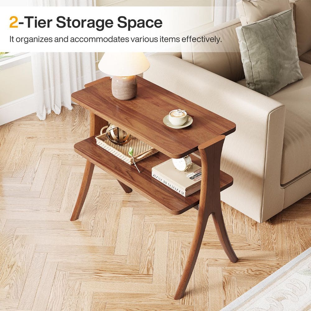 Kerlin 25.2 in. Brown Rectangle Engineered Wood End Table Side Table with 2-Tier Shelf - thumbnail 4