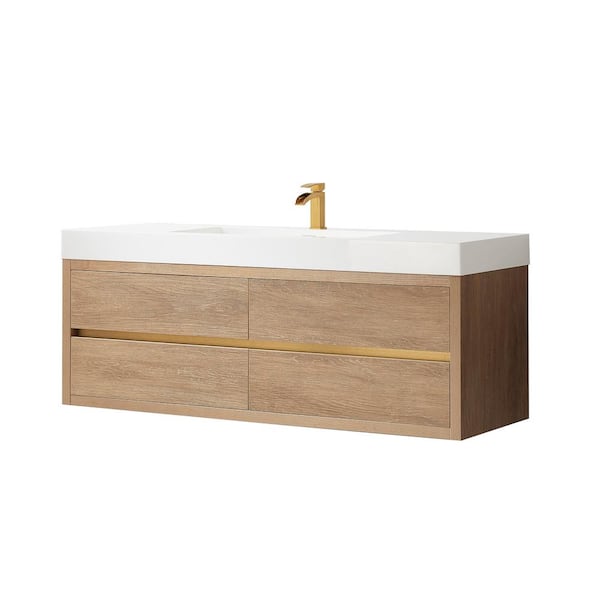 Palencia 60 in. W x 20 in. D x 23.6 in. H Bath Vanity in North American Oak with White Integral Composite Stone Top