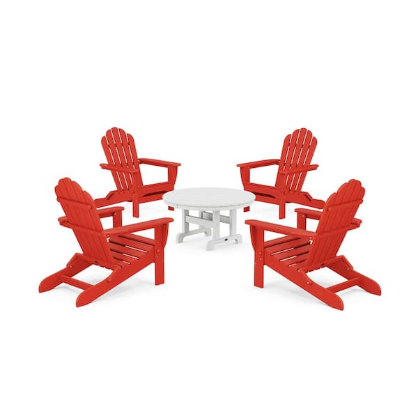 Trex Outdoor Furniture Monterey Bay 5-Piece Plastic Patio Conversation Set in Sunset Red Folding Adirondack Chair