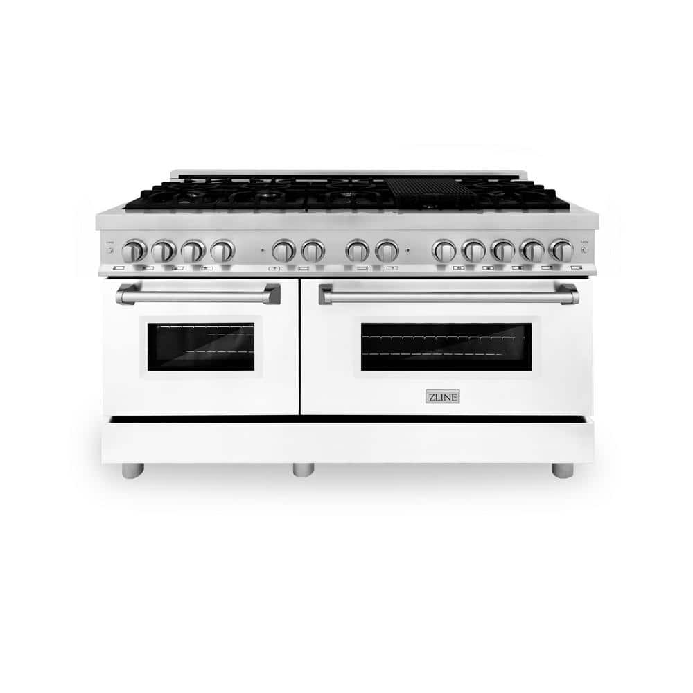 60 in. 9-Burner Double Oven Dual Fuel Range with White Matte Door in Stainless Steel -  ZLINE Kitchen and Bath, RA-WM-60