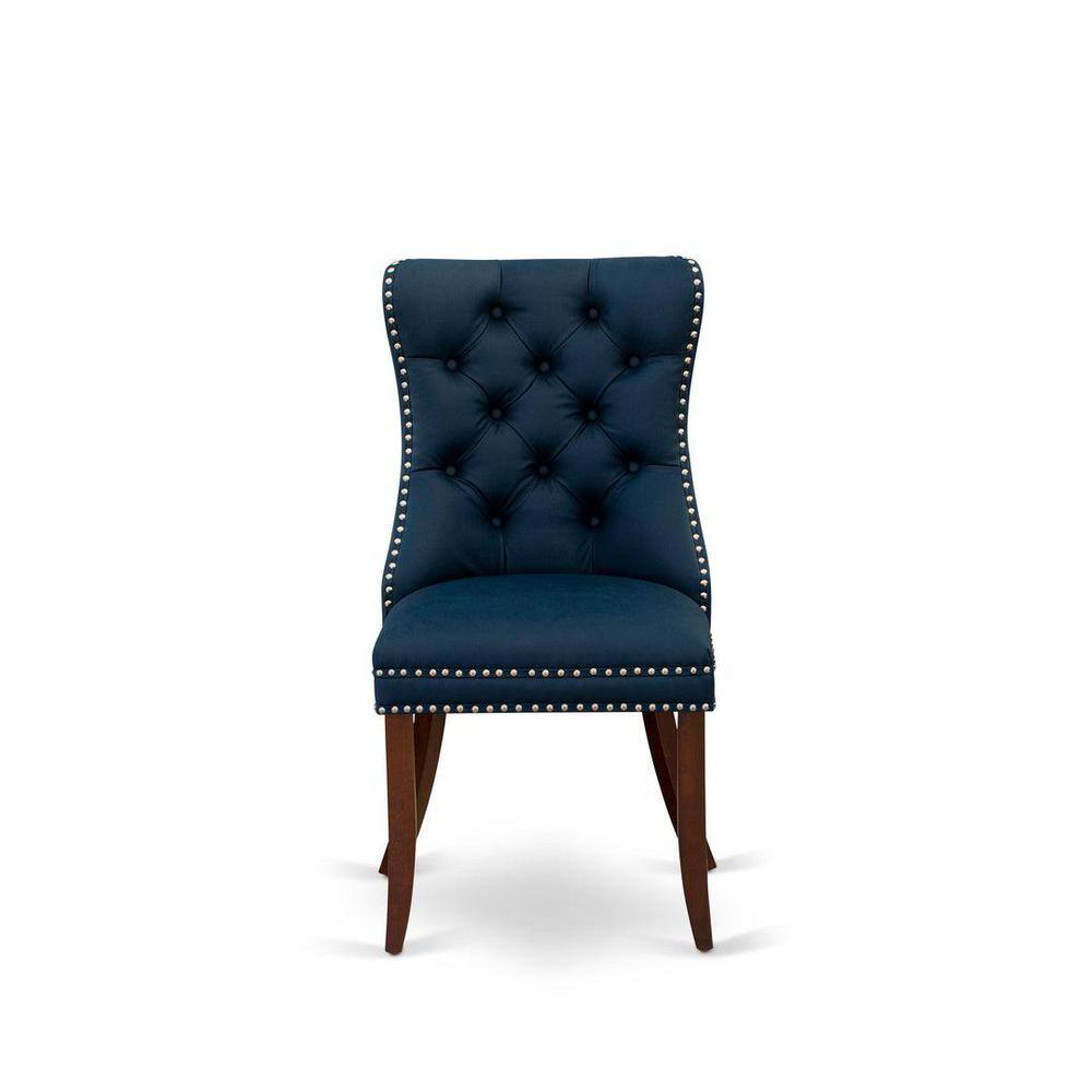 Mahogany 5-Piece Dining Set with Navy Blue Faux Leather Chairs
