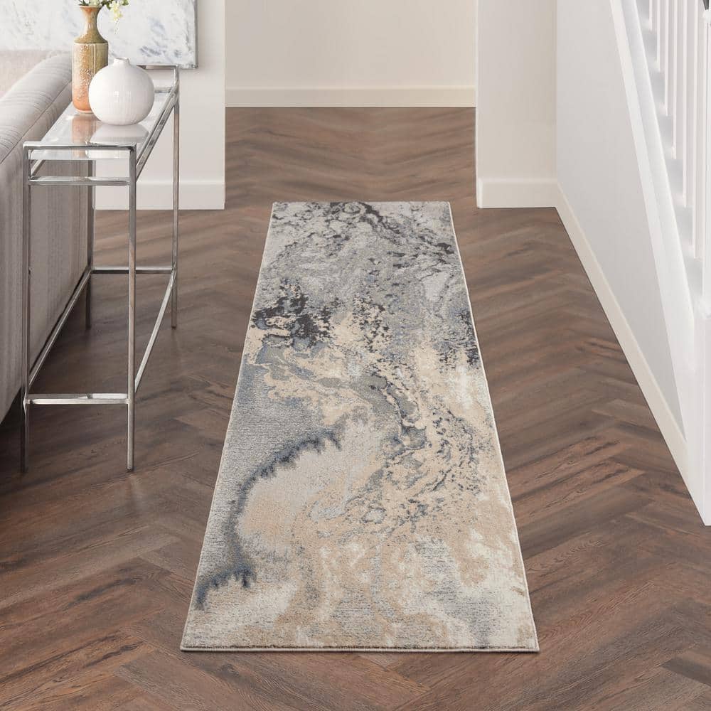 Maxell Abstract Swirl Grey Synthetic Runner Rug 2'2" x 10'