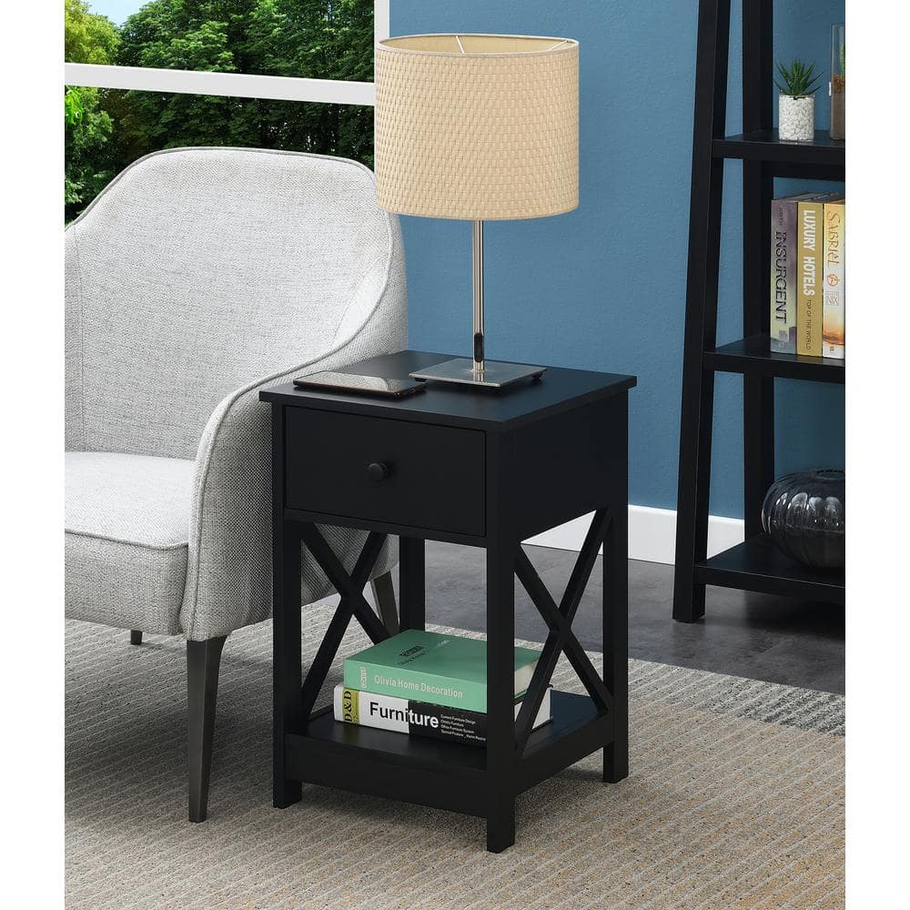 Oxford 16'' Black Square MDF End Table with Storage