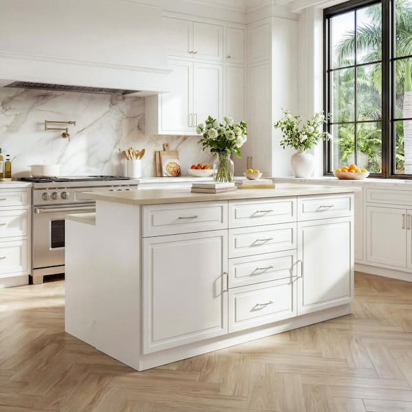 70.8 in. W x 37.3 in. D x 40.7 in. H Ready to Assemble Wood Bar Kitchen Cabinet in White with 2 Countertops, 9 Drawers