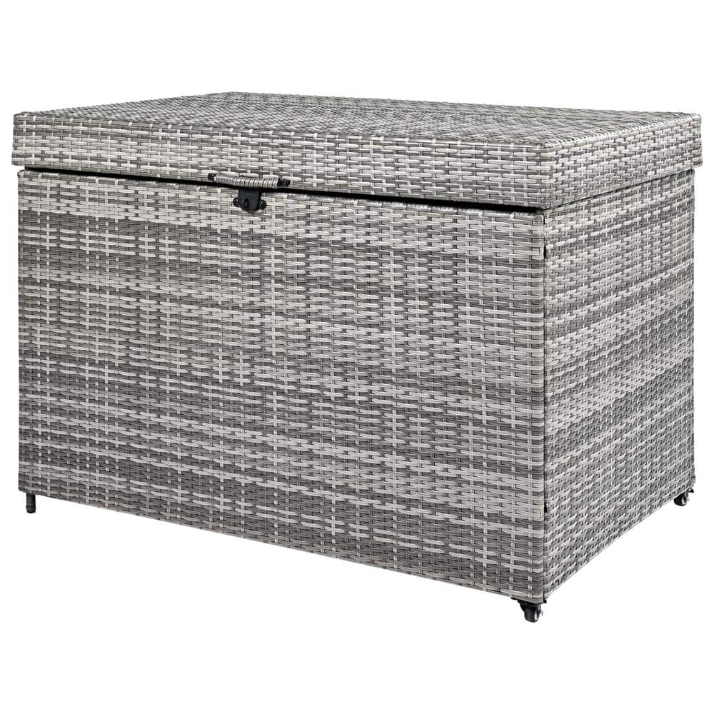 All-Weather 230 Gal. Wicker Grey Deck Box with Wheels for Patio Furniture, 