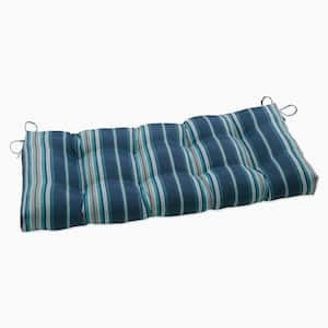 Striped Rectangular Outdoor Bench Cushion in Blue