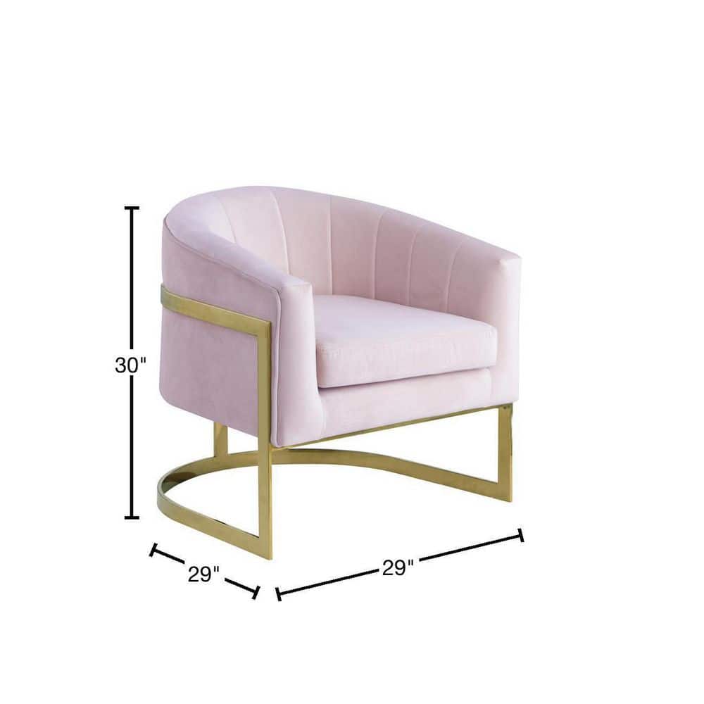 Glamorous Pink Velvet Barrel Accent Chair with Gold Accents