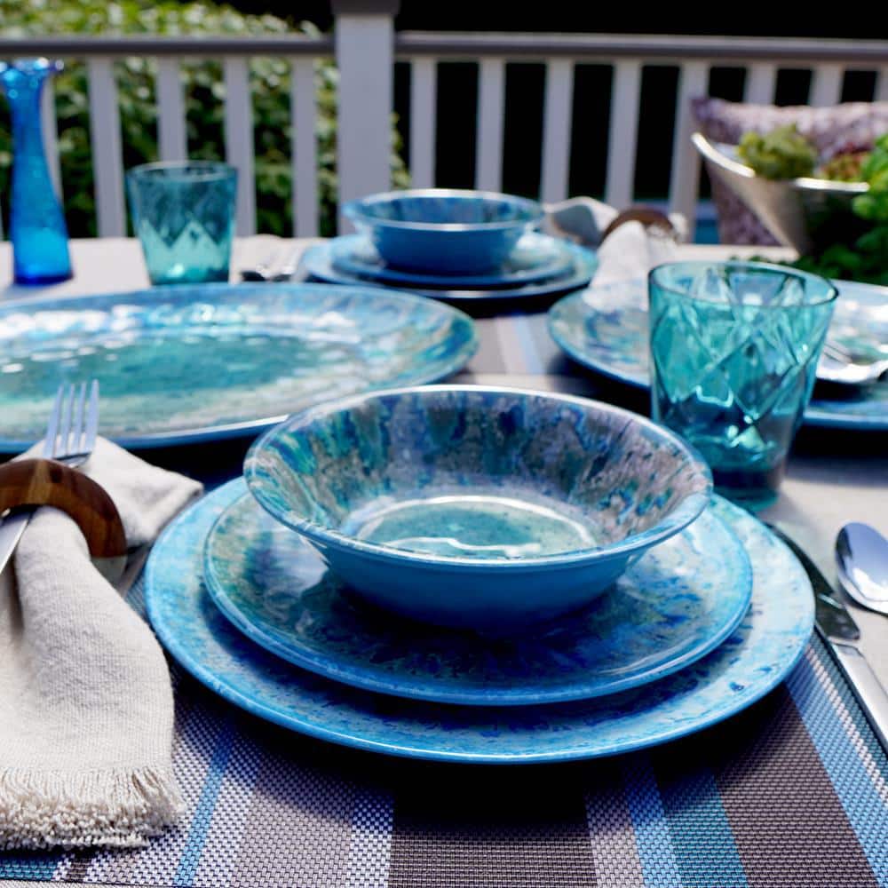 Teal Variegated Glaze Melamine Nautical Dinner Plates, Set of 6