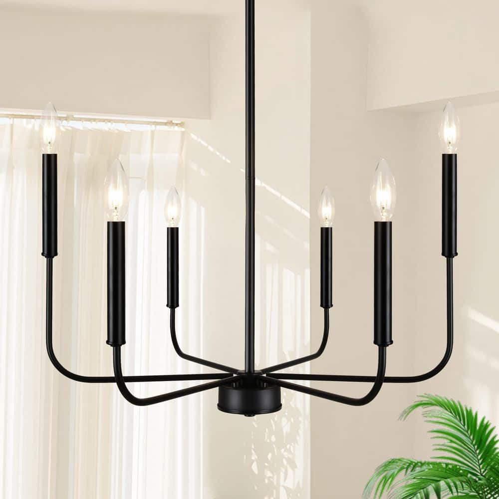 6 Lights Modern Black Chandelier for Parlor,Reception Room, Farmhouse Candl