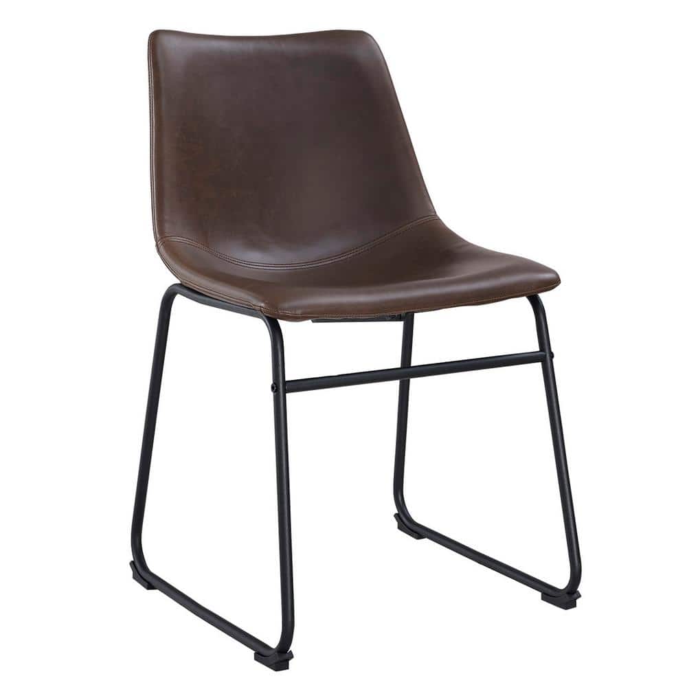 Industrial Brown Faux Leather and Metal Dining Chair Set