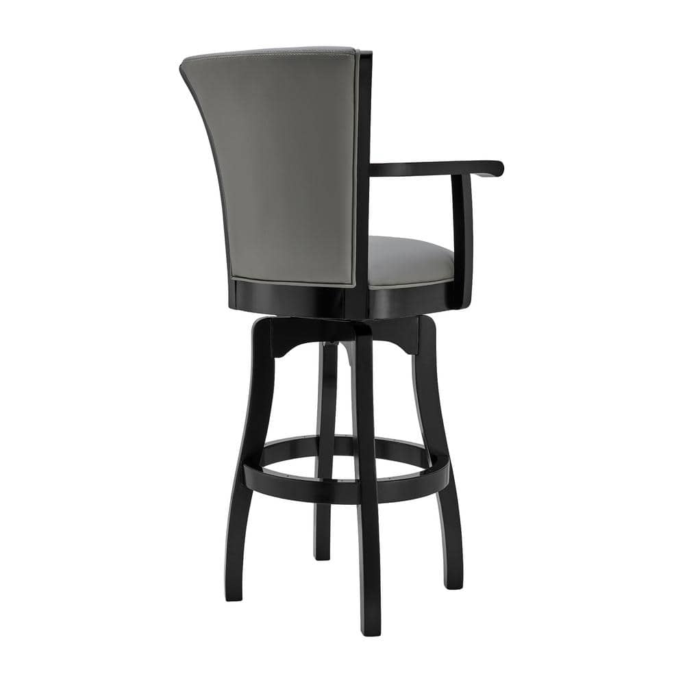 Raleigh 26" Gray Faux Leather Swivel Barstool with Black Wood Frame