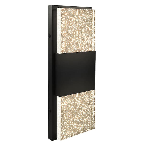 17 in. Black Outdoor LED Up Down Wall Sconce Light 3 CCT 3000K-5000K Bubble Glass 12-Watt ETL IP65 Waterproof