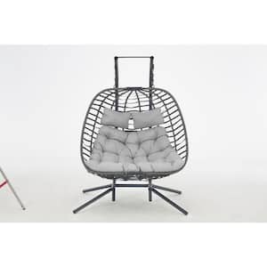 Anky 54.7 in. W 2-Person Gray Wicker Porch Swing X-Large Hanging Egg Chair with Stand