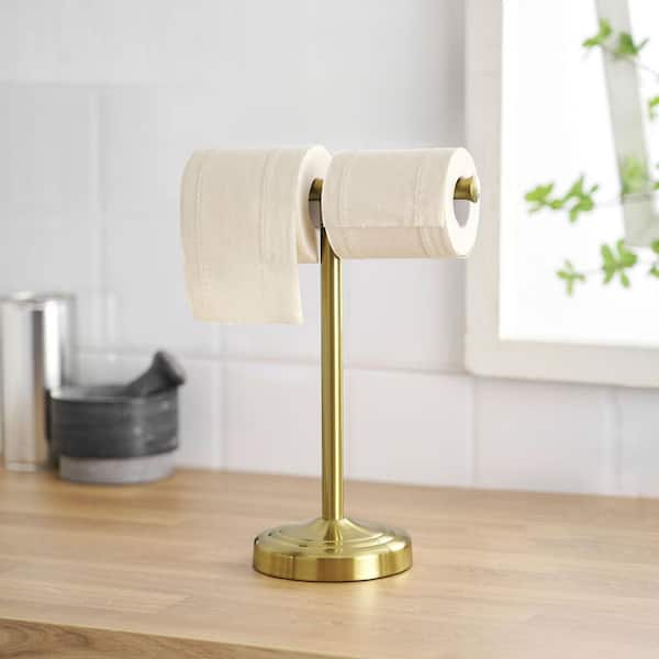 13 in. Freestanding Bath Towel Holder in Brushed Gold Finish, Bathroom Kitchen Vanity Countertop T-Shape Towel Rack