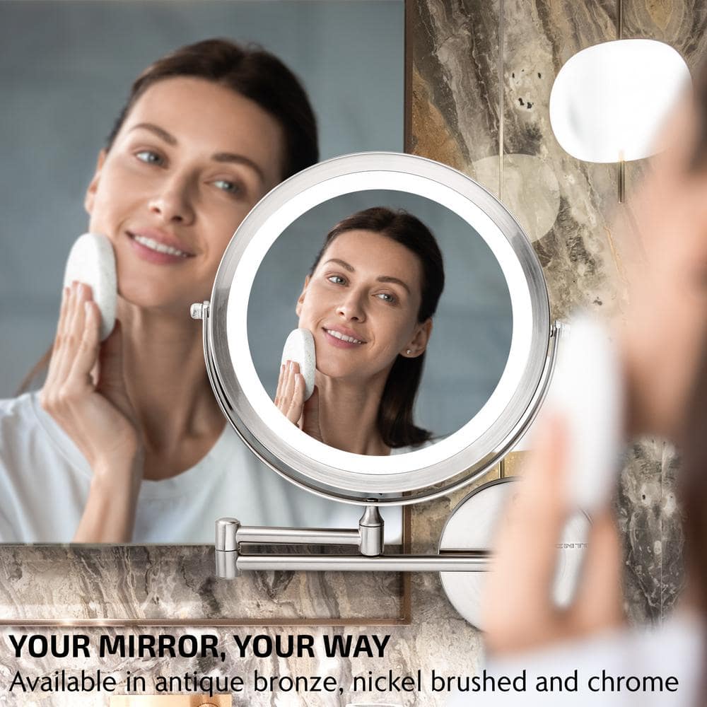 Nickel Brushed Round LED Wall Mounted Magnifying Mirror