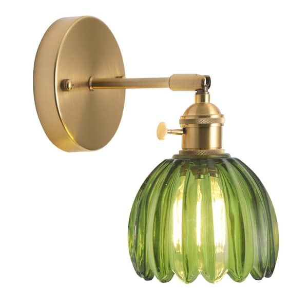 Vintage Wall Sconce with Switch, 180° Adjustable Glass Tulip Lamp for Bedroom Bathroom Doorway Living Room