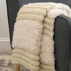 Plush Knit Ivory Polyester Throw Blanket