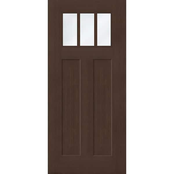 Regency 36 in. x 80 in. Universal Handing 1/4 TopL 3SDL Clear Glass Hickory Fir Fiberglass Front Door Slab