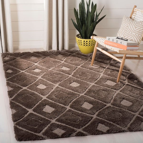 Olympia Shag 3 ft. x 5 ft. Mushroom Diamond High-Low Area Rug