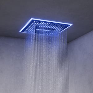 16 in. Square AuroraMist Shower System 17-Spray Dual Ceiling Mount Fixed and Handheld Shower Head 2.5 GPM in Matte Black