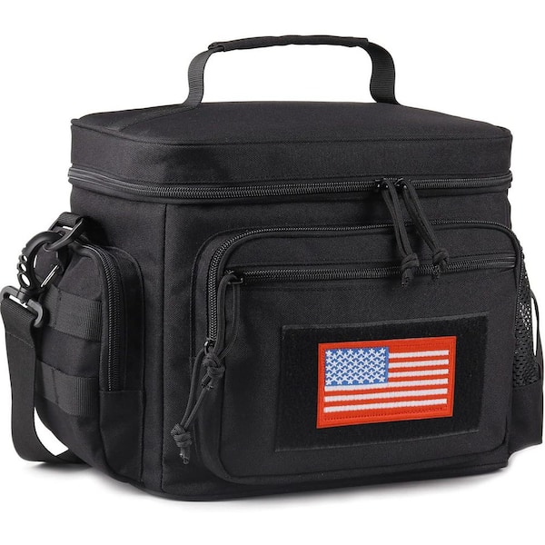 12.3 qt. Tactical Lunch Box MOLLE Webbing Insulated Leakproof Cooler Black with Adjustable Shoulder Strap