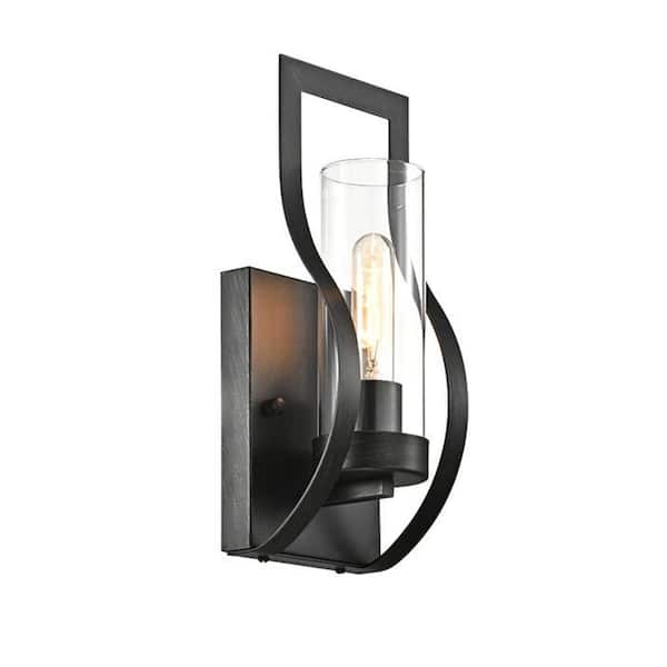YANSUN Modern Black Wall Sconce with Glass Tube H-WL059 - The Home Depot