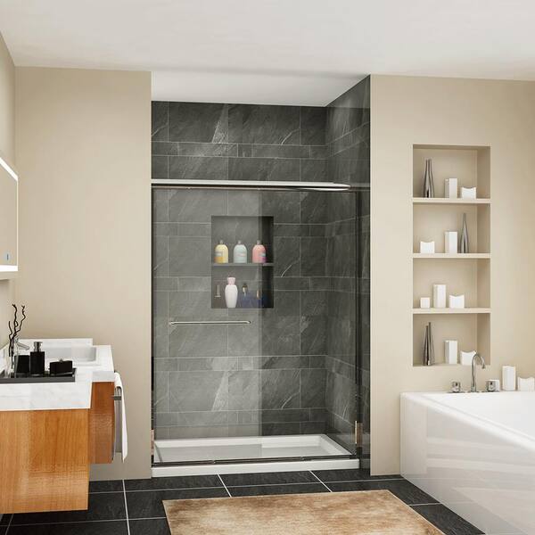 WELLFOR 54 in. W x 72 in. H 2-Way Sliding Semi-Frameless Bypass Shower Doors in Chrome Clear Glass