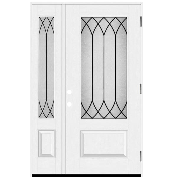 Steves & Sons Regency 53 in. x 80 in. 3/4Lite Spire Decorative Glass RHOS White Unfinished Fiberglass Prehung Front Door w/14in. SL