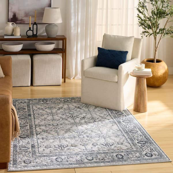 Dekor 4 ft. x 6 ft. Grey Navy Diamond Traditional Area Rug