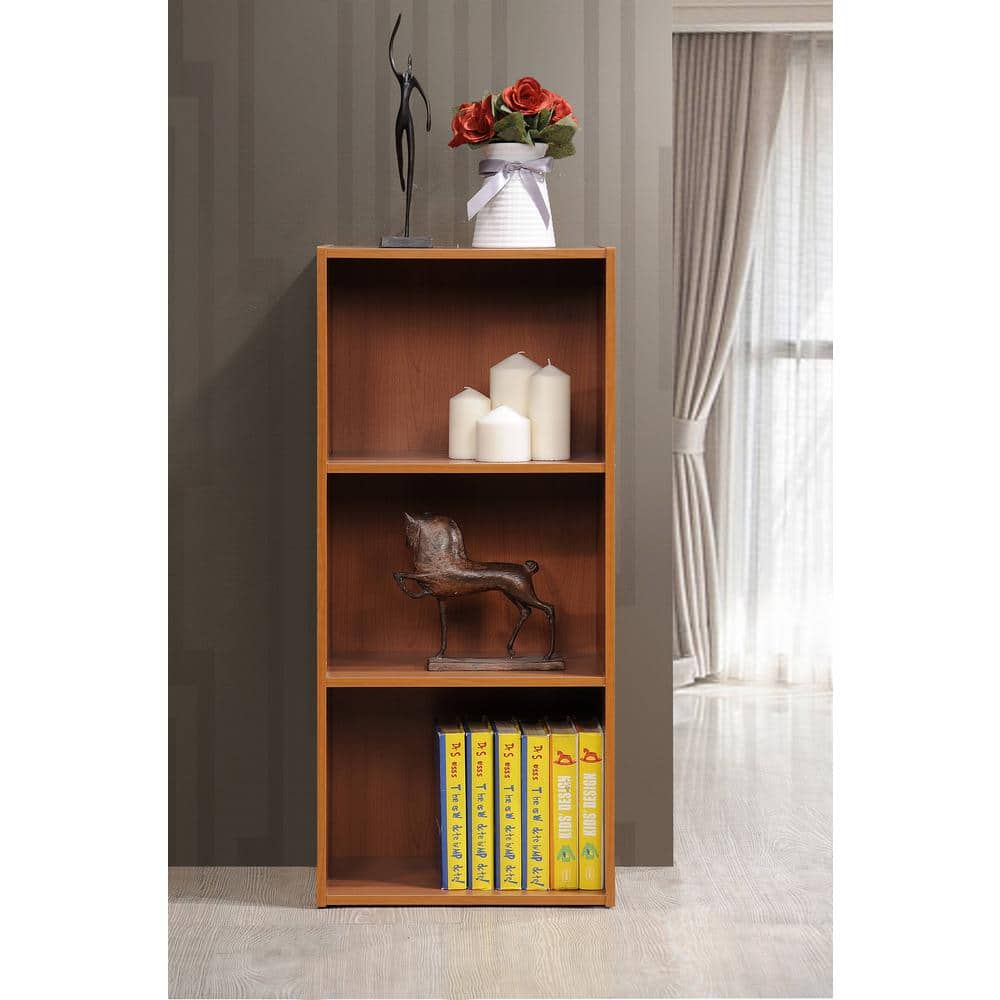 Cherry Finish 3-Shelf Wooden Bookcase for Kids