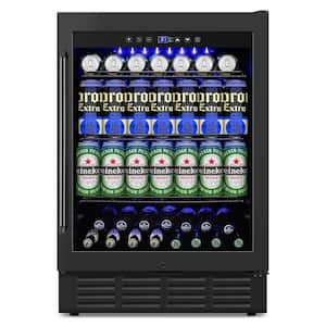 23.4 in. Single Zone 180-Cans Built-In/Freestanding Beverage Cooler With Childproof Lock and 2 Keys In Black