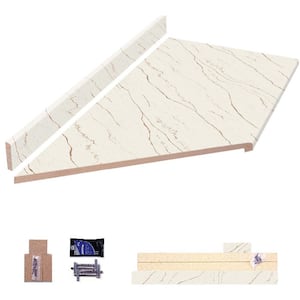 8 ft. Left Miter Laminate Countertop All-Inclusive Kit in Textured Oro Quartz with Eased Edge and Loose Backsplash