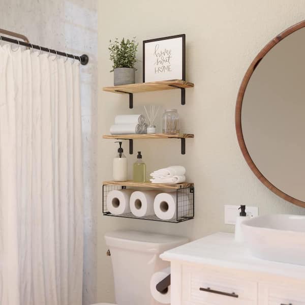 Floating Shelves shops Wall Mounted, Rustic Wood Bathroom Shelves Over Toilet, Grey