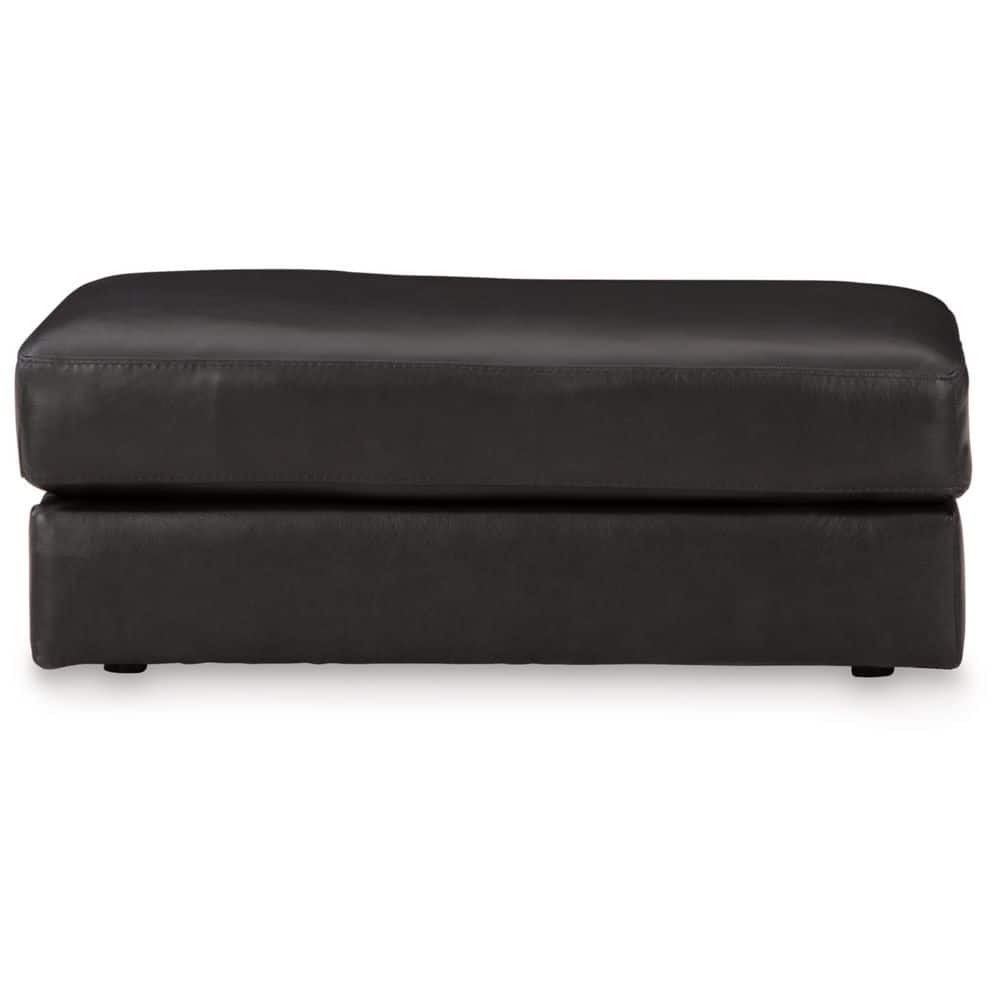Amiata Black Leather Contemporary Rectangle Ottoman