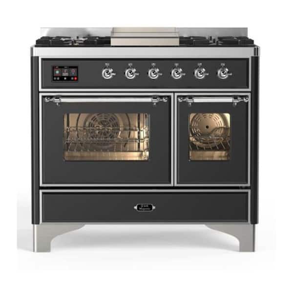 Majestic II 40 in. Double Oven Dual Fuel Range with 6 Sealed Burners, Glass Door, Chrome Trim Graphite Matte