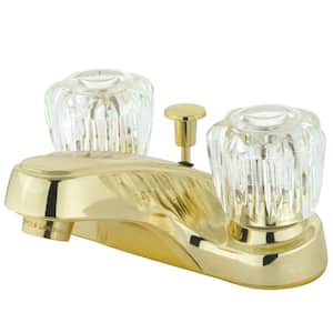 Americana 4 in. Centerset 2-Handle Bathroom Faucet with Plastic Pop-Up in Polished Brass