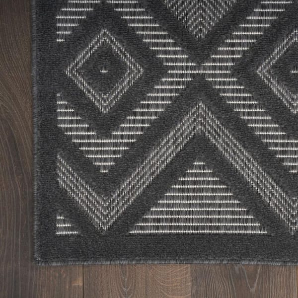 Black 8 ft. x 10 ft. Woven Abstract Polyester Rectangle Indoor/Outdoor Area Rug