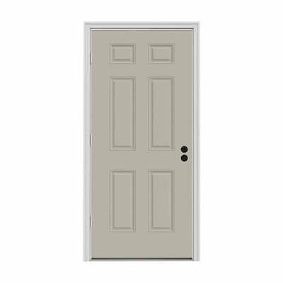 32 in. x 80 in. 6-Panel Desert Sand Painted Steel Prehung Right-Hand Outswing Front Door w/Brickmould