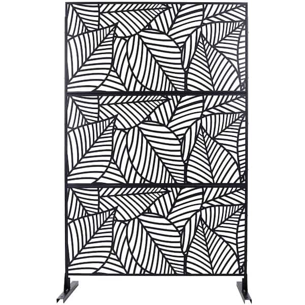 48" H x 76" W Black Metal Privacy Screen with Stable Base, Privacy Fence Panels for Outdoor Freestanding