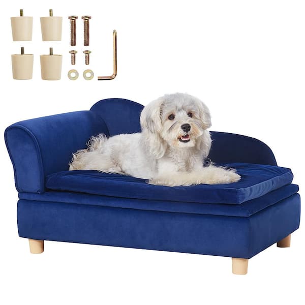SKYSHALO Pet Sofa, Dog Couch for Medium-Sized Dogs and Cats, Soft Velvety Dog Sofa Bed, 81 lbs. Loading Cat Sofa, Blue