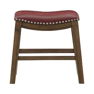 Pecos 19 in. Brown Wood Dining Stool with Red Faux Leather Seat